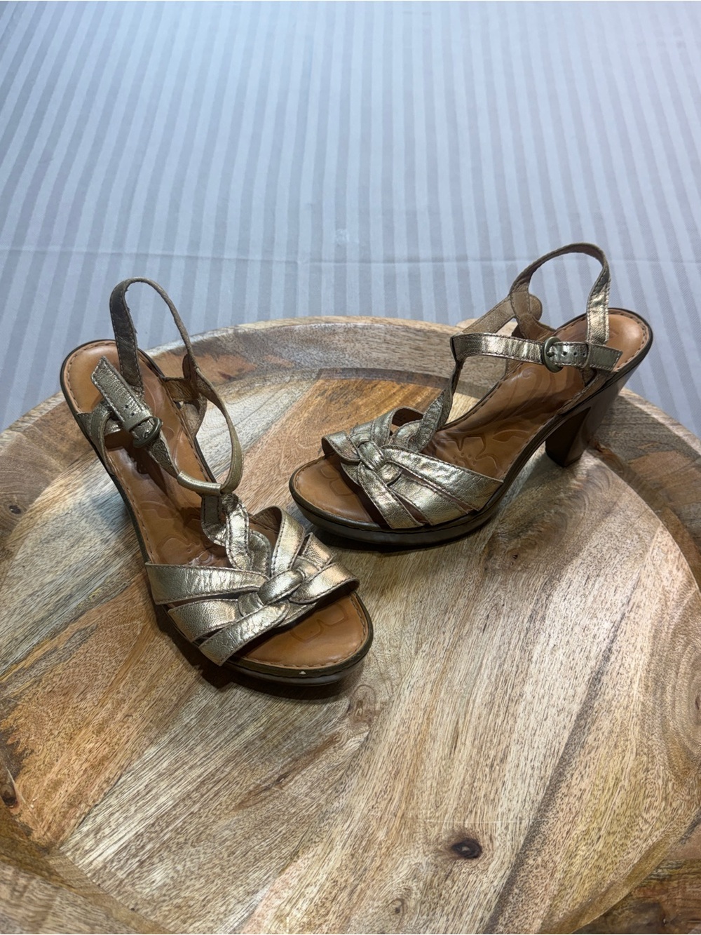 Gold Leather Heels Børn Metallic Platform Party Sandals Size 9